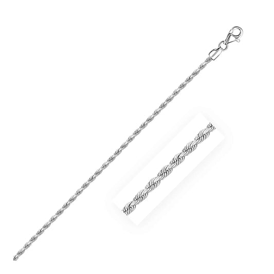 2.25mm 14k White Gold Solid Diamond Cut Rope Chain 