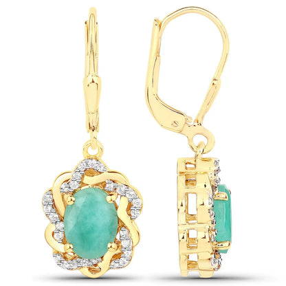 2.36 Carat Genuine Emerald and White Topaz .925 Sterling Silver Earrings - GOLDISSEYA