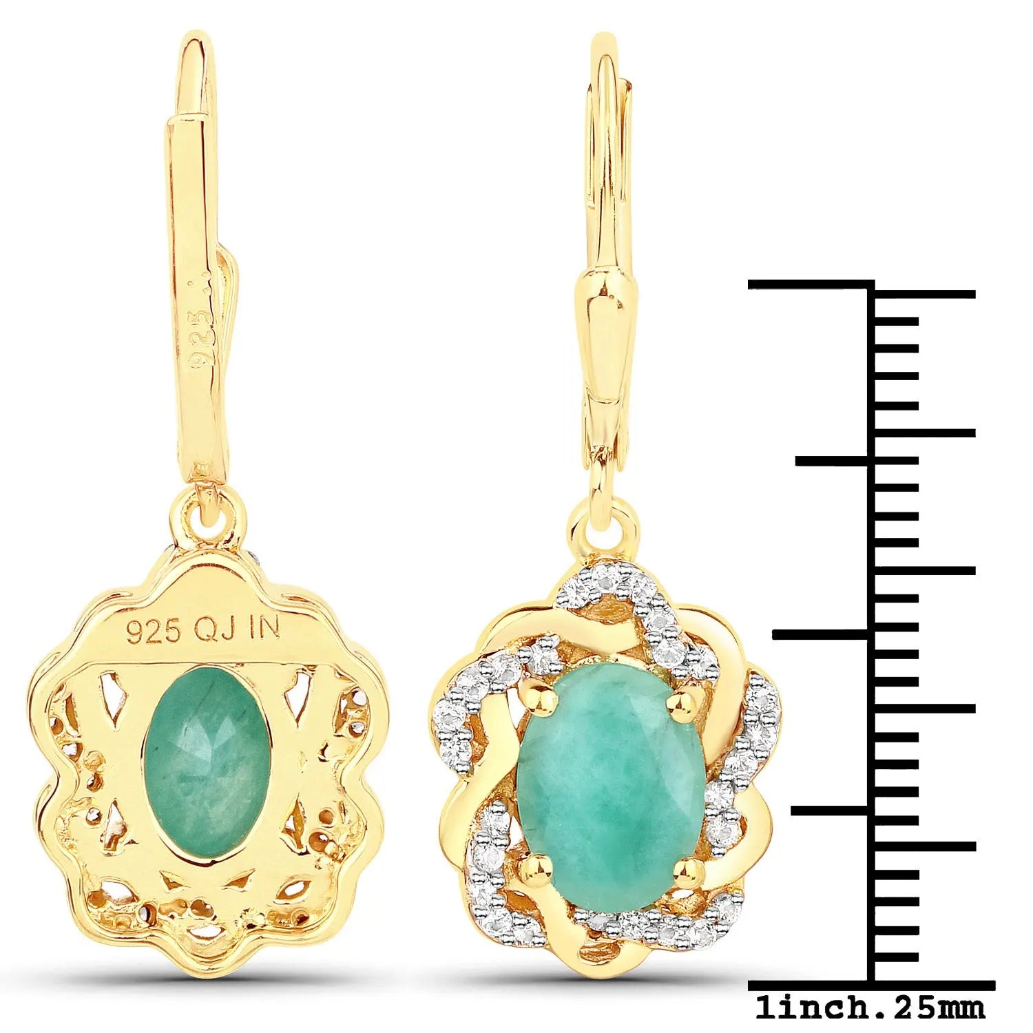 2.36 Carat Genuine Emerald and White Topaz .925 Sterling Silver Earrings - GOLDISSEYA