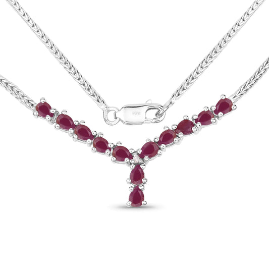 2.41 Carat Genuine Ruby and White Diamond .925 Sterling Silver Necklace - GOLDISSEYA