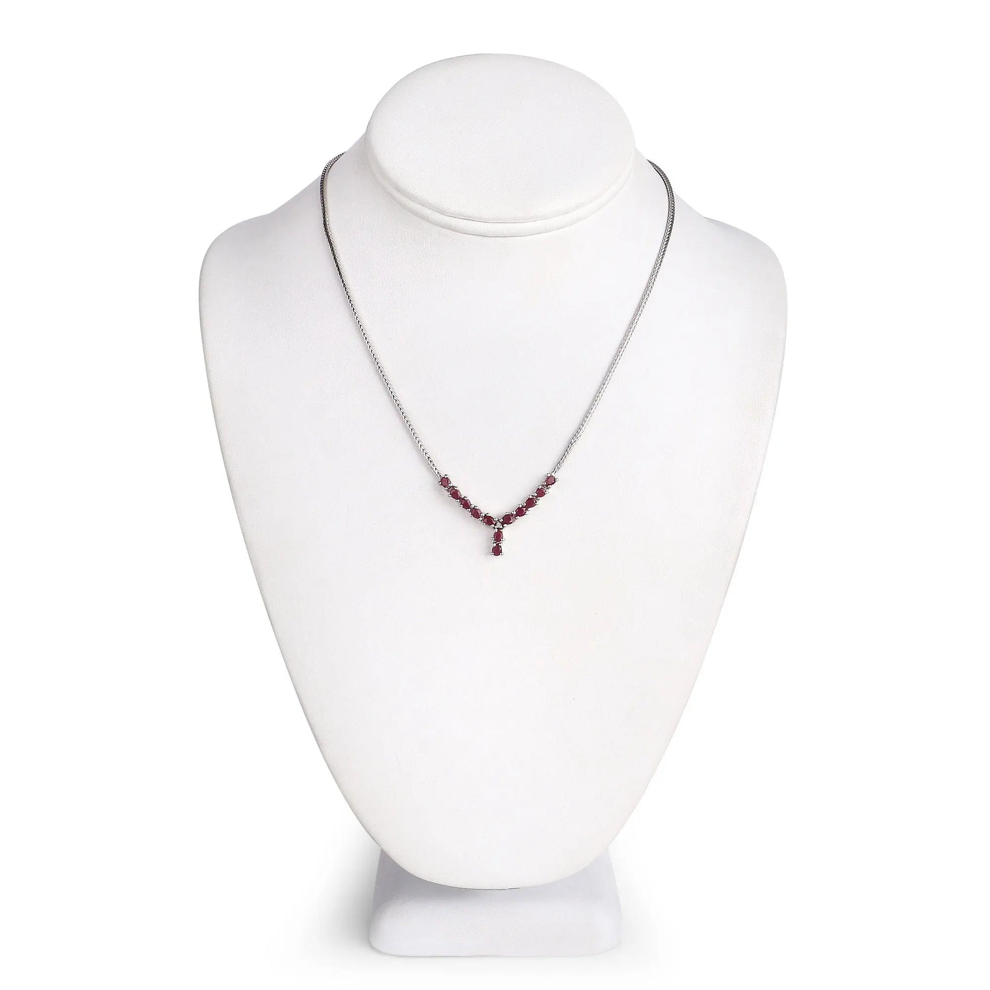 2.41 Carat Genuine Ruby and White Diamond .925 Sterling Silver Necklace - GOLDISSEYA