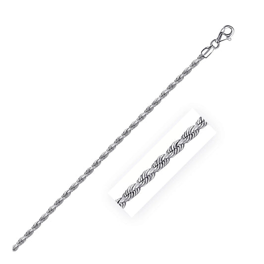 2.5mm 14k White Gold Solid Diamond Cut Rope Chain 