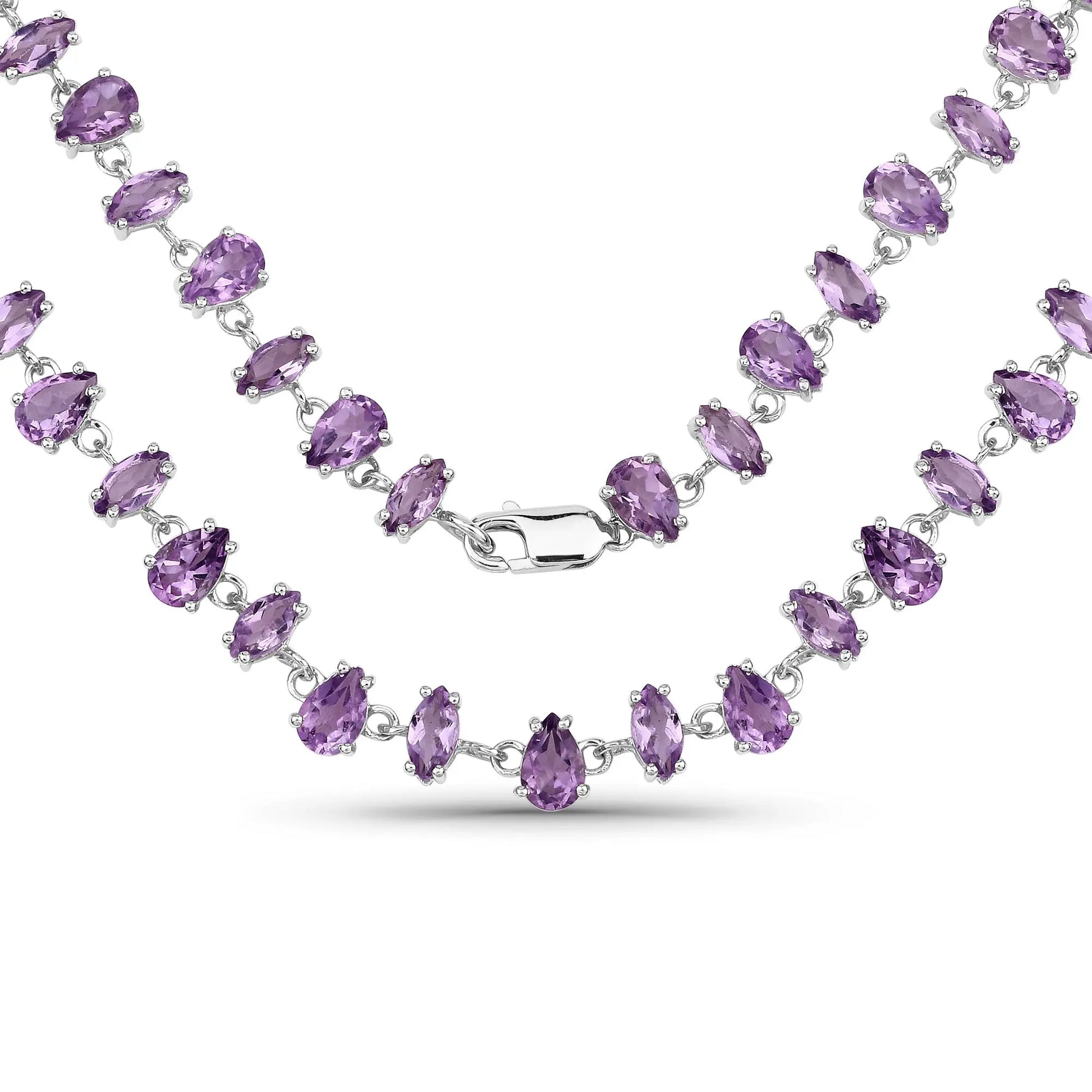 23.63 Carat Genuine Amethyst .925 Sterling Silver Necklace - GOLDISSEYA