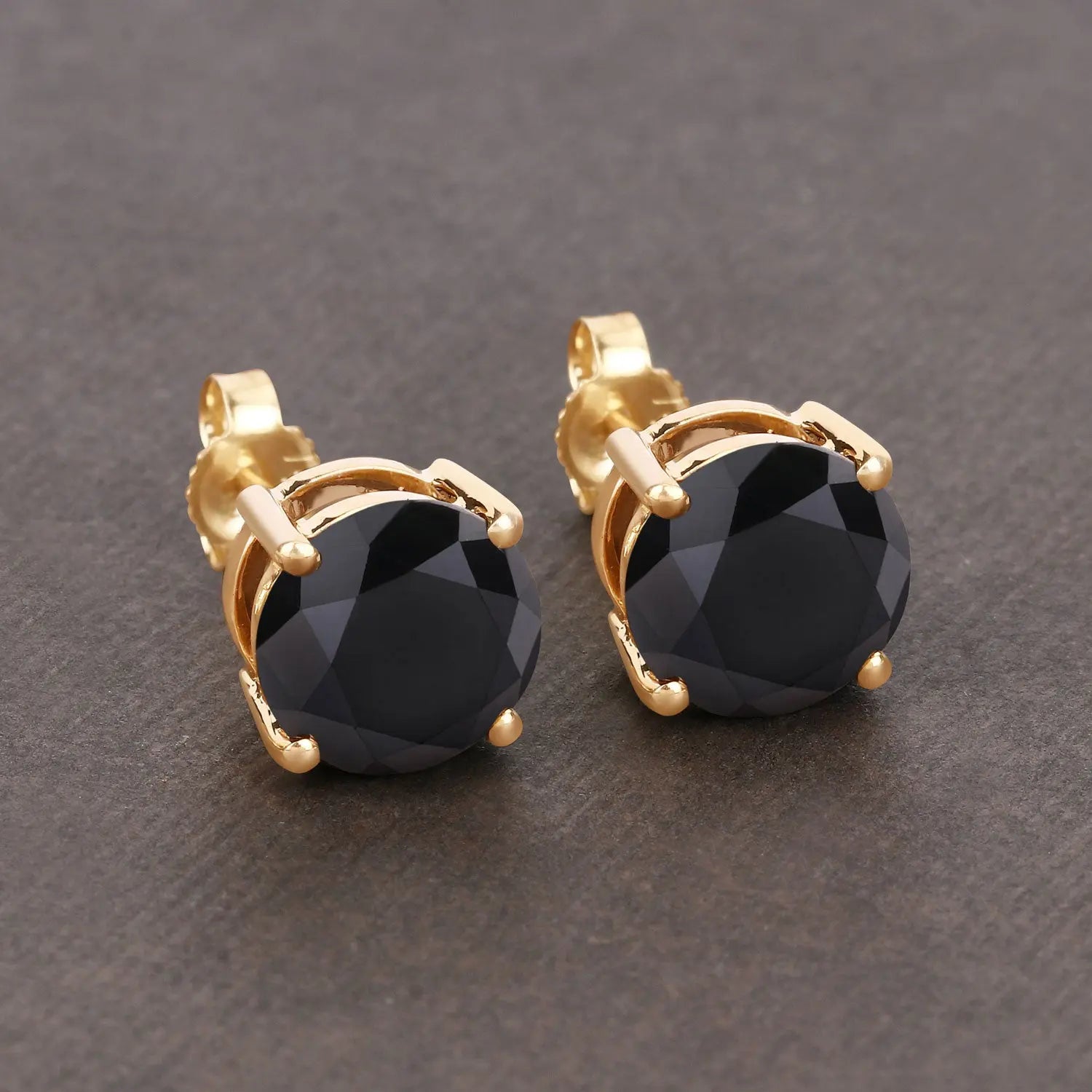 3.24 Carat Genuine Black Diamond 14K Yellow Gold Earrings - GOLDISSEYA