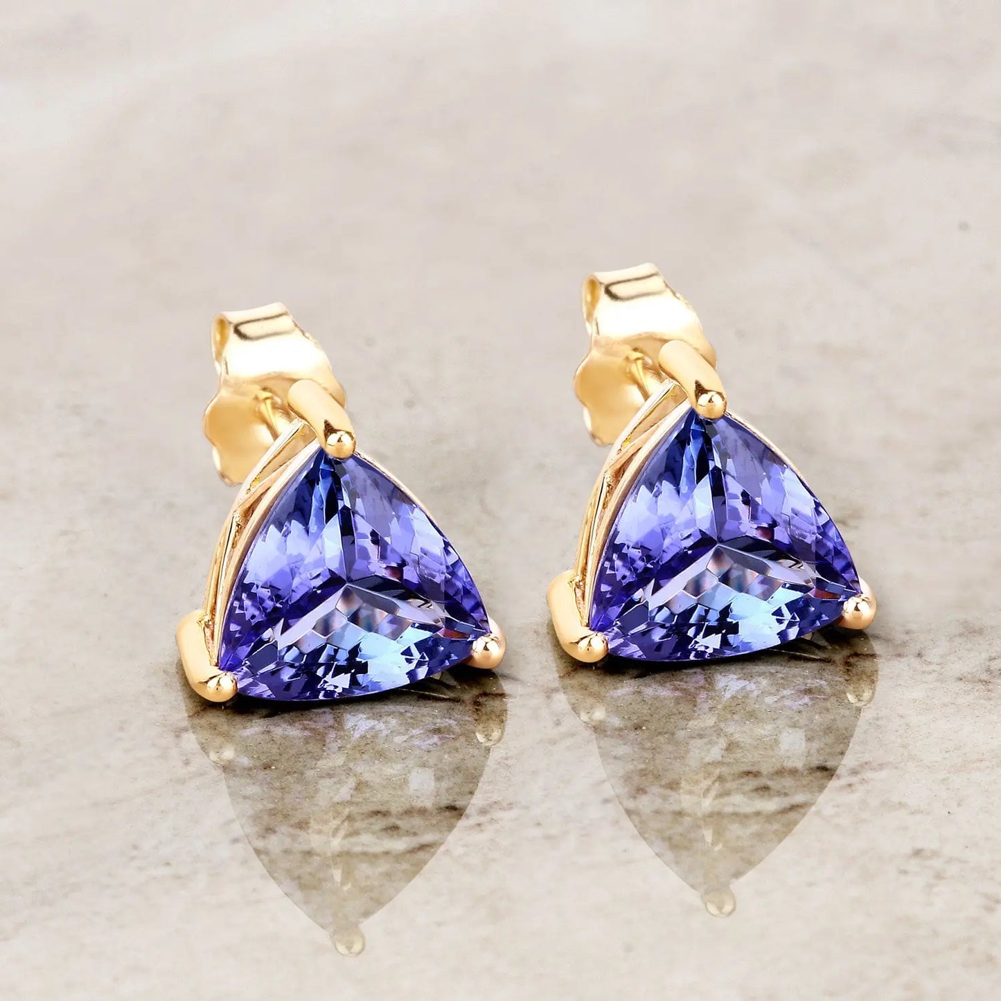 3.48 Carat Genuine Tanzanite 14K Yellow Gold Earrings - GOLDISSEYA