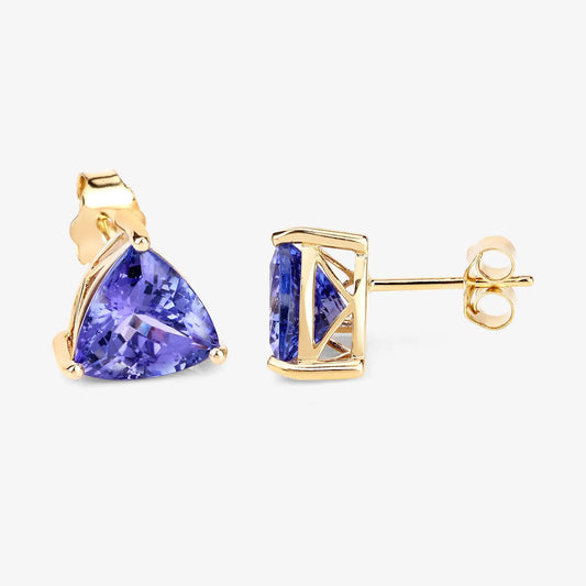 3.48 Carat Genuine Tanzanite 14K Yellow Gold Earrings - GOLDISSEYA