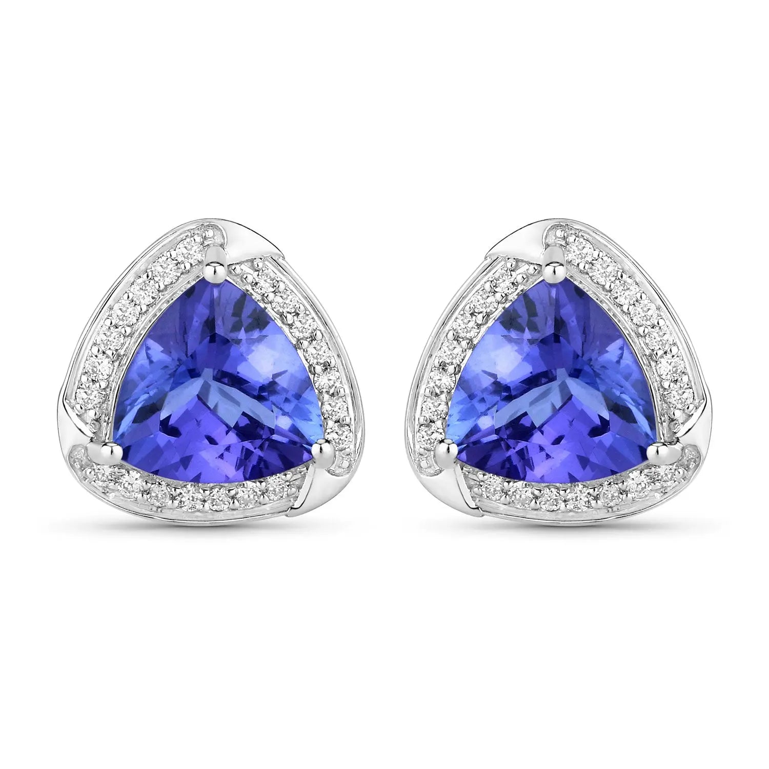 3.70 Carat Genuine Tanzanite and White Diamond 14K White Gold Earrings - GOLDISSEYA