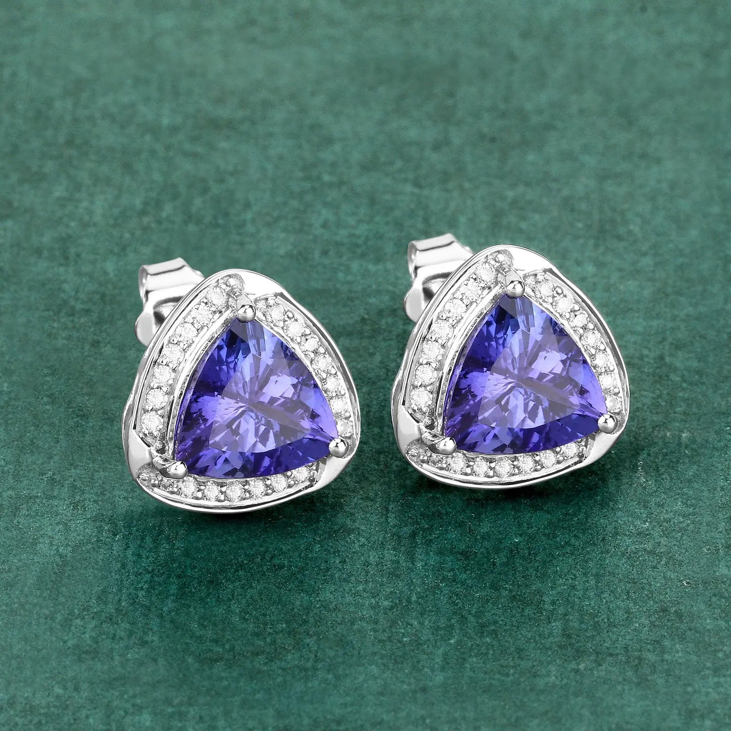 3.70 Carat Genuine Tanzanite and White Diamond 14K White Gold Earrings - GOLDISSEYA