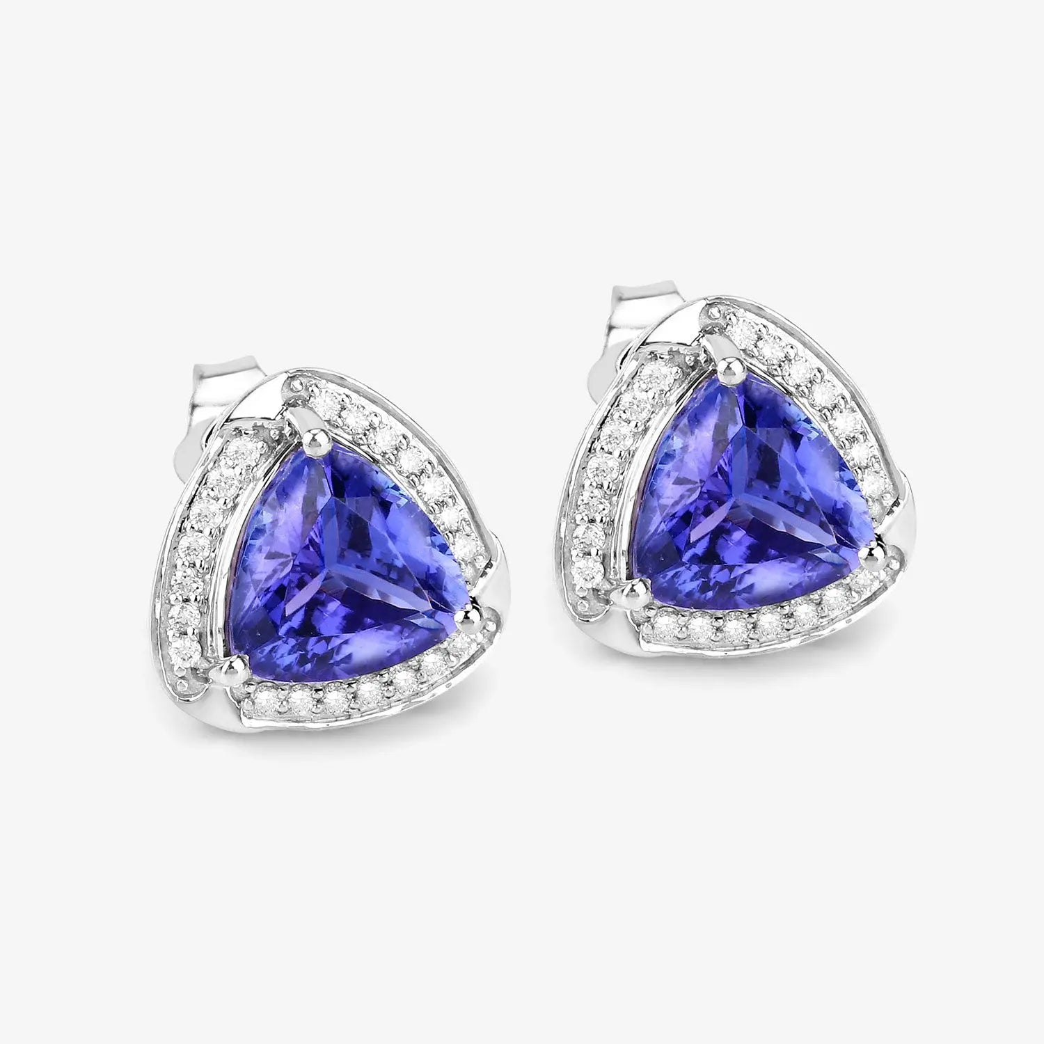 3.70 Carat Genuine Tanzanite and White Diamond 14K White Gold Earrings - GOLDISSEYA