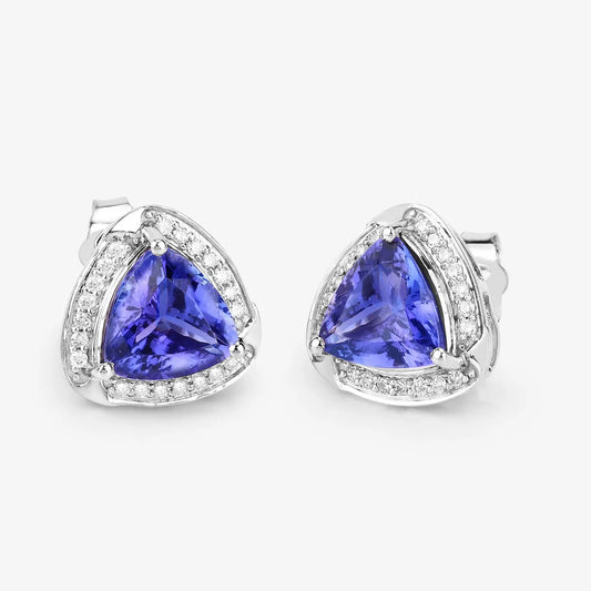 3.70 Carat Genuine Tanzanite and White Diamond 14K White Gold Earrings - GOLDISSEYA