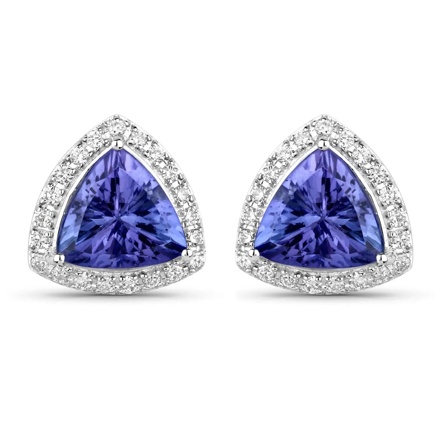 3.82 Carat Genuine Tanzanite and White Diamond 14K White Gold Earrings - GOLDISSEYA