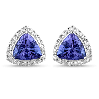 3.82 Carat Genuine Tanzanite and White Diamond 14K White Gold Earrings - GOLDISSEYA