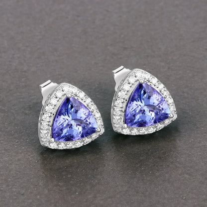 3.82 Carat Genuine Tanzanite and White Diamond 14K White Gold Earrings - GOLDISSEYA