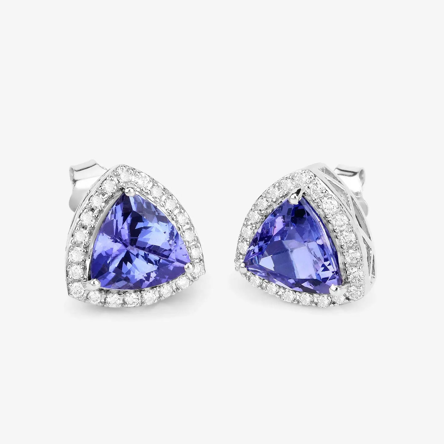 3.82 Carat Genuine Tanzanite and White Diamond 14K White Gold Earrings - GOLDISSEYA