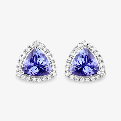 3.82 Carat Genuine Tanzanite and White Diamond 14K White Gold Earrings - GOLDISSEYA