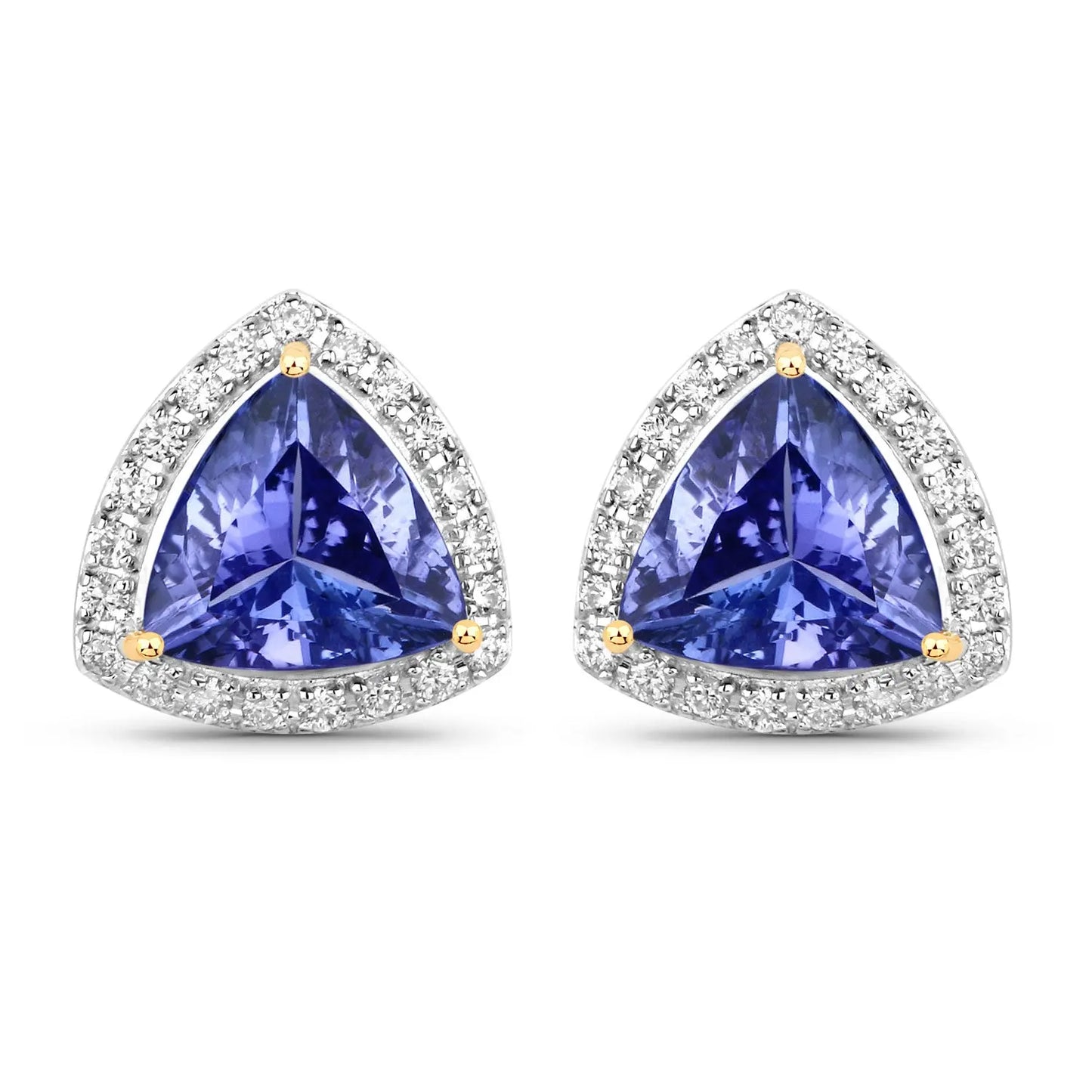 3.82 Carat Genuine Tanzanite and White Diamond 14K Yellow Gold Earrings - GOLDISSEYA