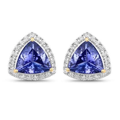 3.82 Carat Genuine Tanzanite and White Diamond 14K Yellow Gold Earrings - GOLDISSEYA