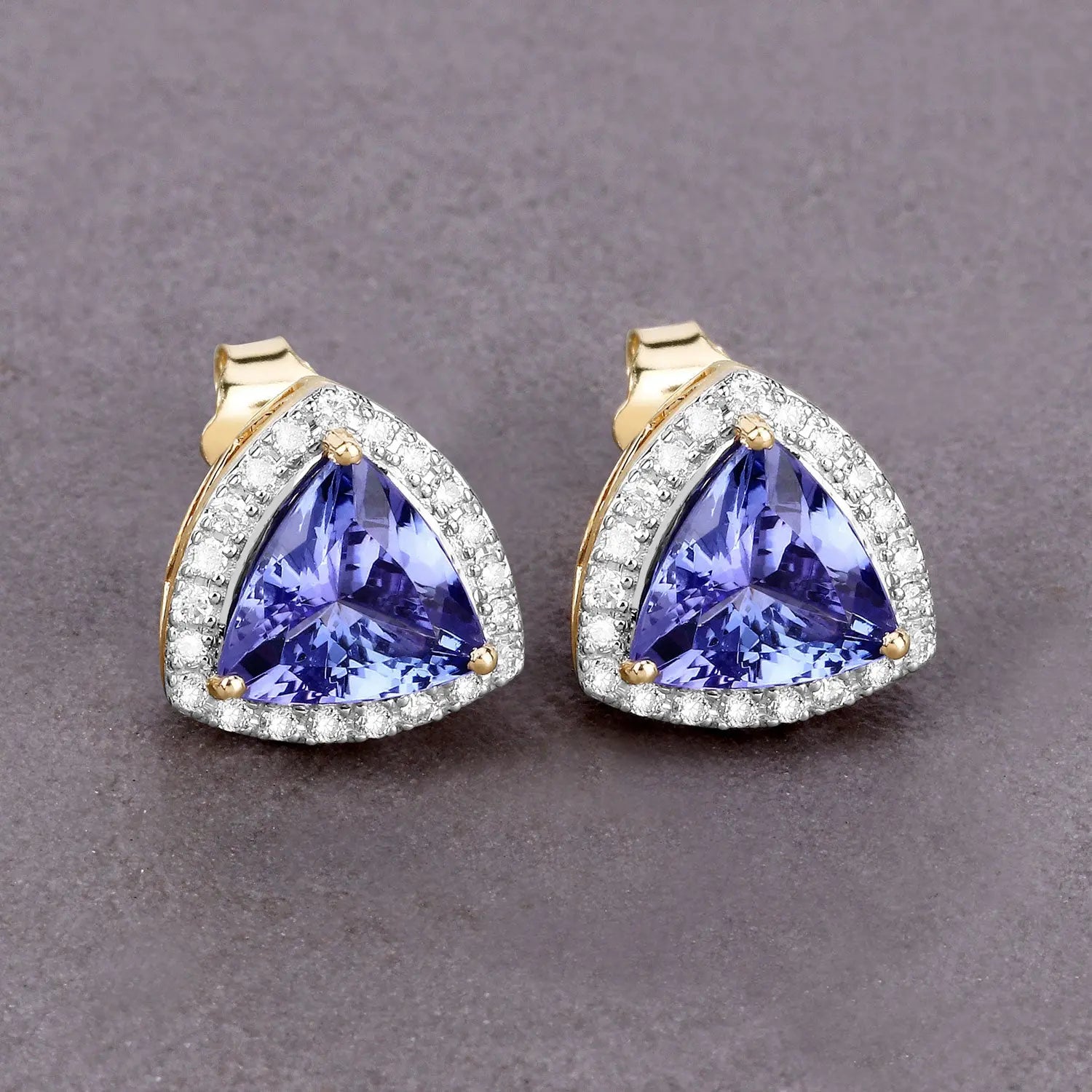 3.82 Carat Genuine Tanzanite and White Diamond 14K Yellow Gold Earrings - GOLDISSEYA