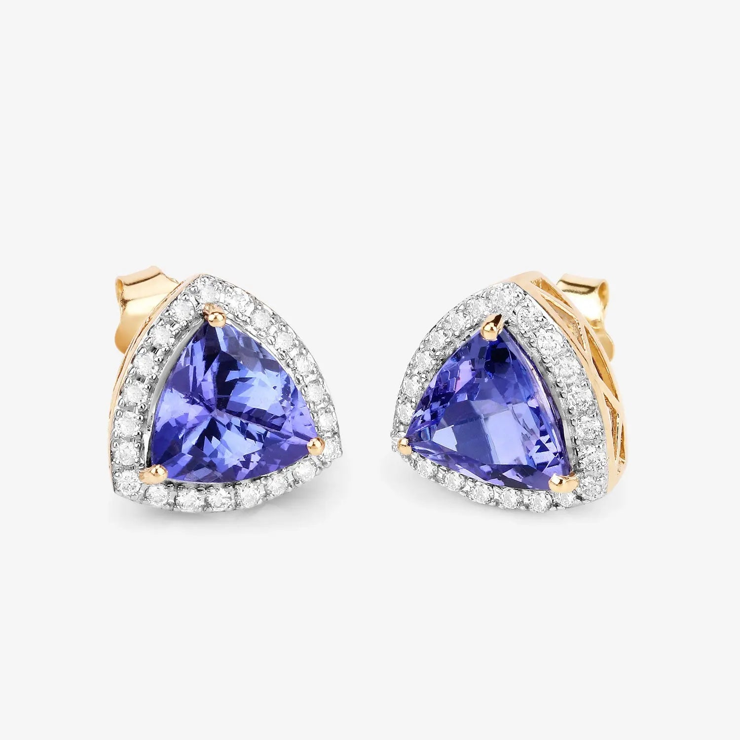 3.82 Carat Genuine Tanzanite and White Diamond 14K Yellow Gold Earrings - GOLDISSEYA