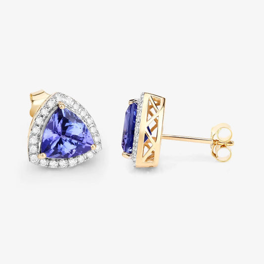 3.82 Carat Genuine Tanzanite and White Diamond 14K Yellow Gold Earrings - GOLDISSEYA