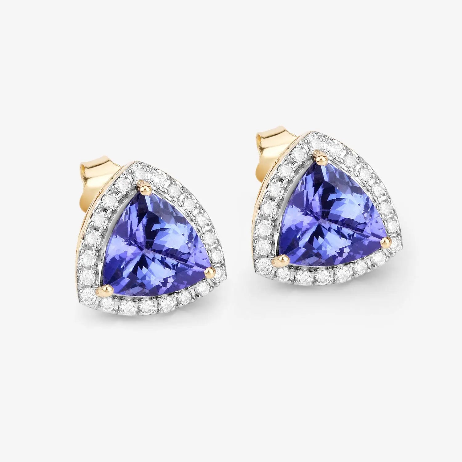 3.82 Carat Genuine Tanzanite and White Diamond 14K Yellow Gold Earrings - GOLDISSEYA