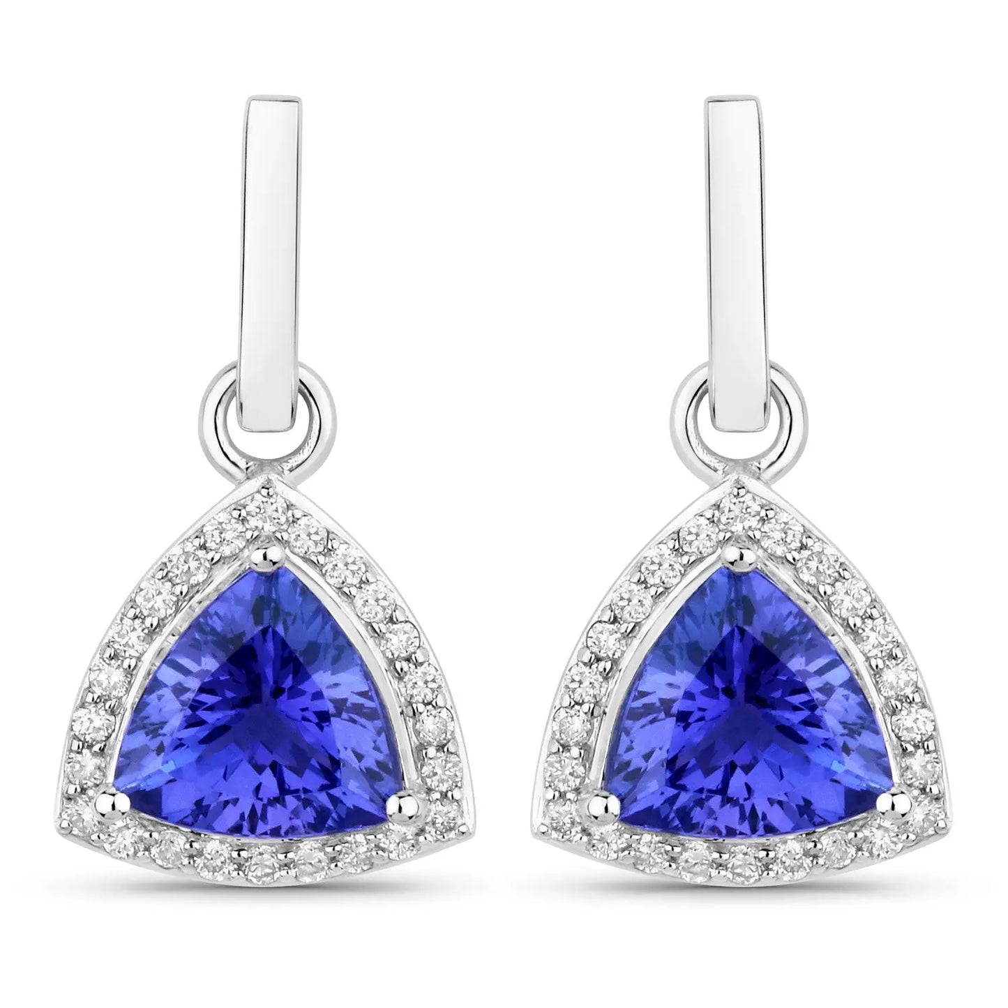 3.86 Carat Genuine Tanzanite and White Diamond 14K White Gold Earrings - GOLDISSEYA