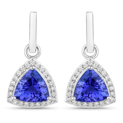 3.86 Carat Genuine Tanzanite and White Diamond 14K White Gold Earrings - GOLDISSEYA