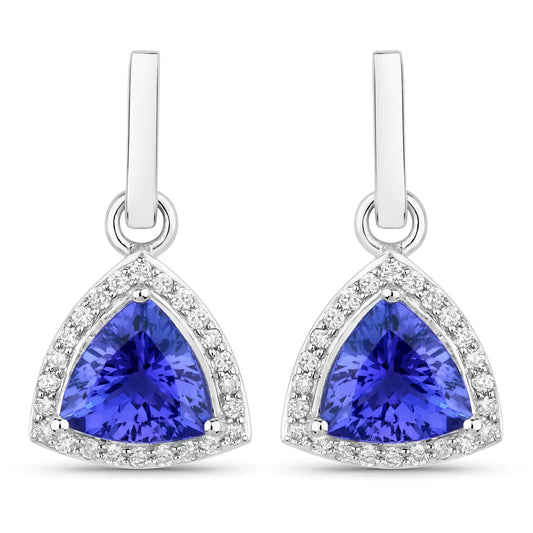 3.86 Carat Genuine Tanzanite and White Diamond 14K White Gold Earrings - GOLDISSEYA