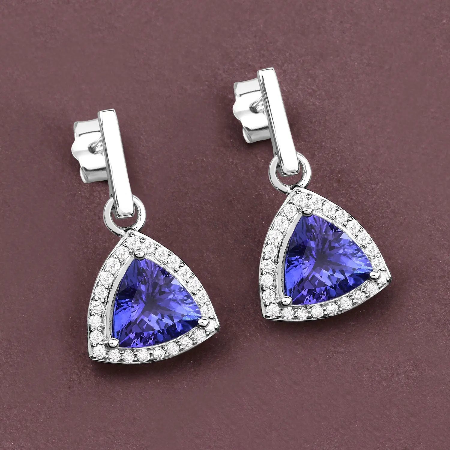 3.86 Carat Genuine Tanzanite and White Diamond 14K White Gold Earrings - GOLDISSEYA