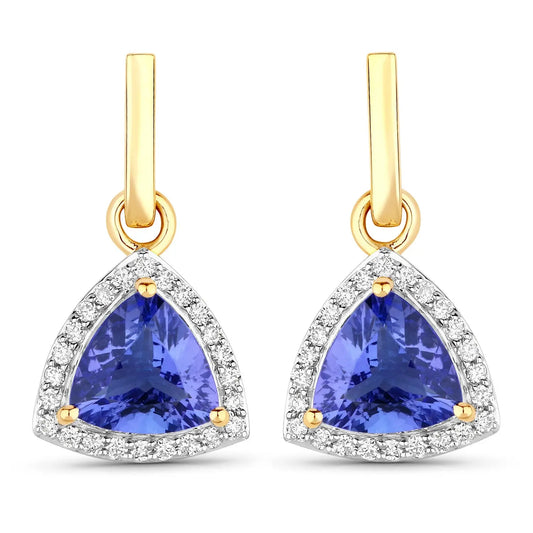 3.86 Carat Genuine Tanzanite and White Diamond 14K Yellow Gold Earrings - GOLDISSEYA