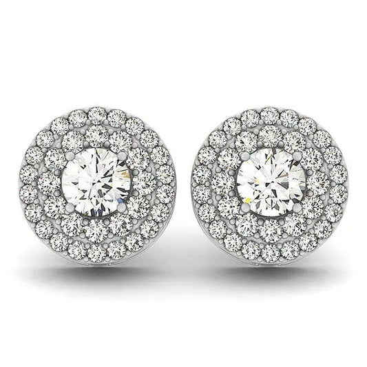 14k White Gold Double Halo Round Diamond Earrings (1 1/4 cttw) 