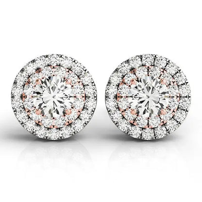 14k White and Rose Gold Round Halo Diamond Earrings (3/4 cttw) 