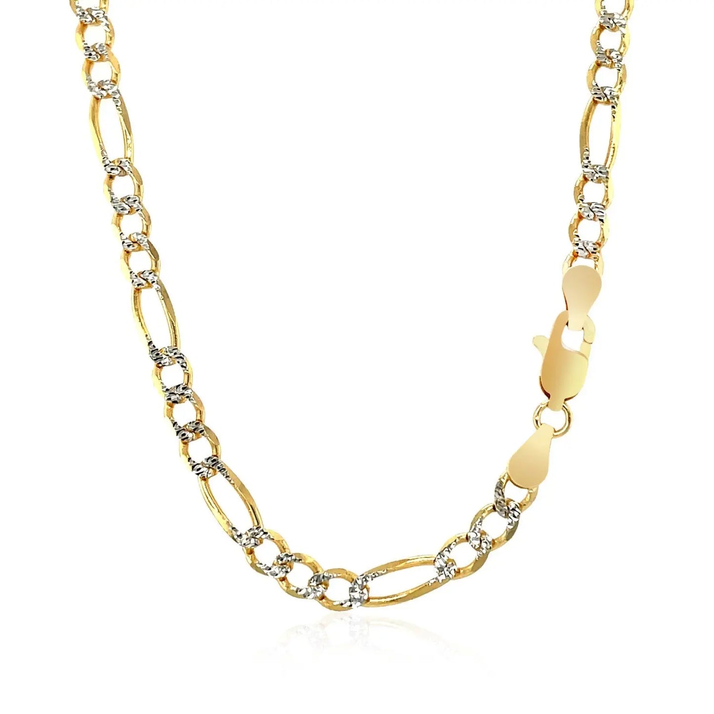 4.0mm 14K Yellow Gold Solid Pave Figaro Chain 