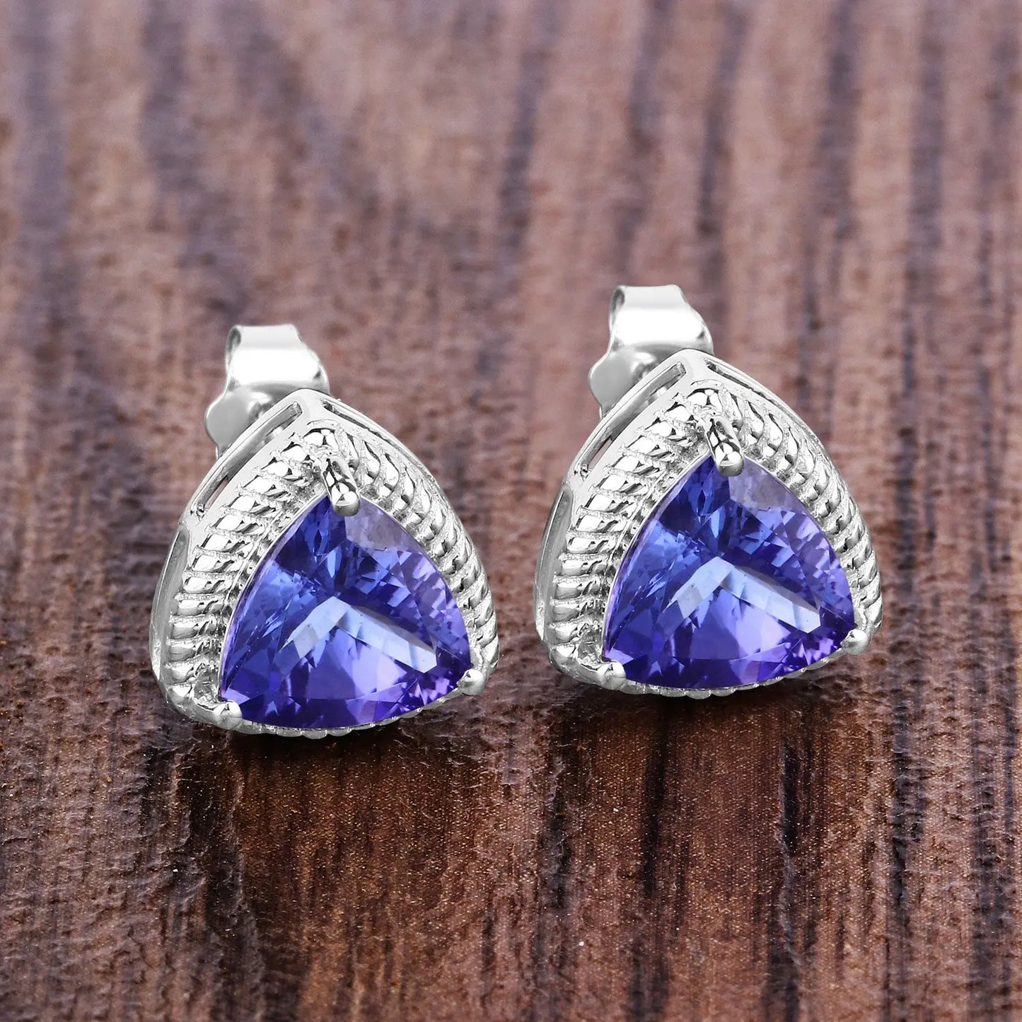 4.24 Carat Genuine Tanzanite 14K White Gold Earrings - GOLDISSEYA