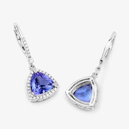 4.61 Carat Genuine Tanzanite and White Diamond 14K White Gold Earrings - GOLDISSEYA