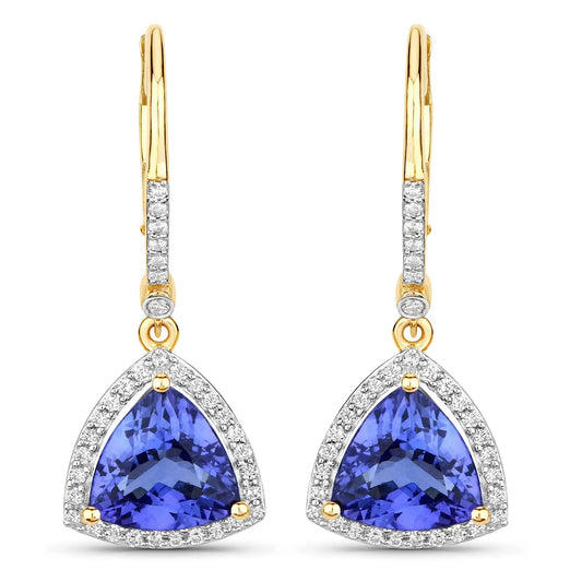 4.61 Carat Genuine Tanzanite and White Diamond 14K Yellow Gold Earrings - GOLDISSEYA