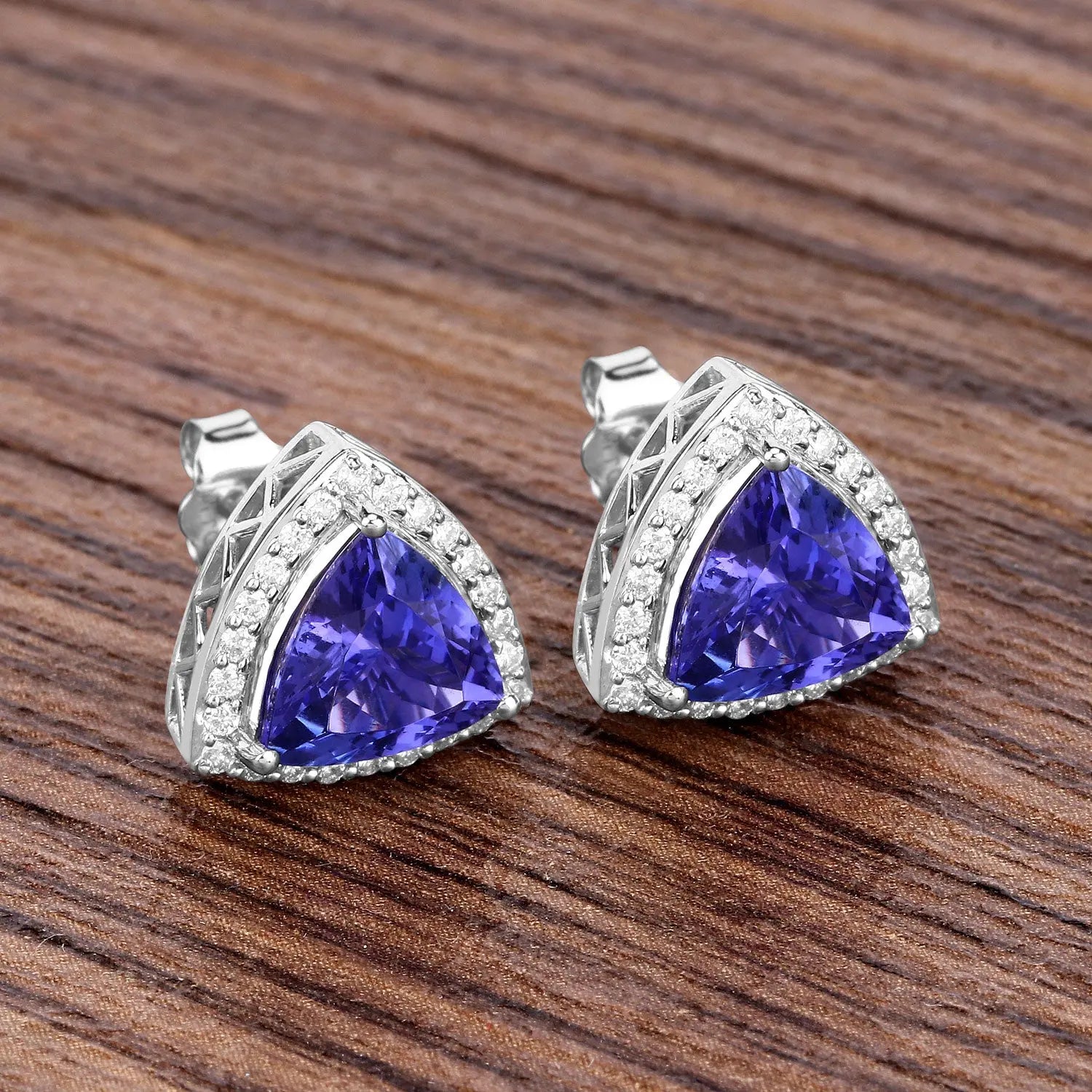 4.62 Carat Genuine Tanzanite and White Diamond 14K White Gold Earrings - GOLDISSEYA