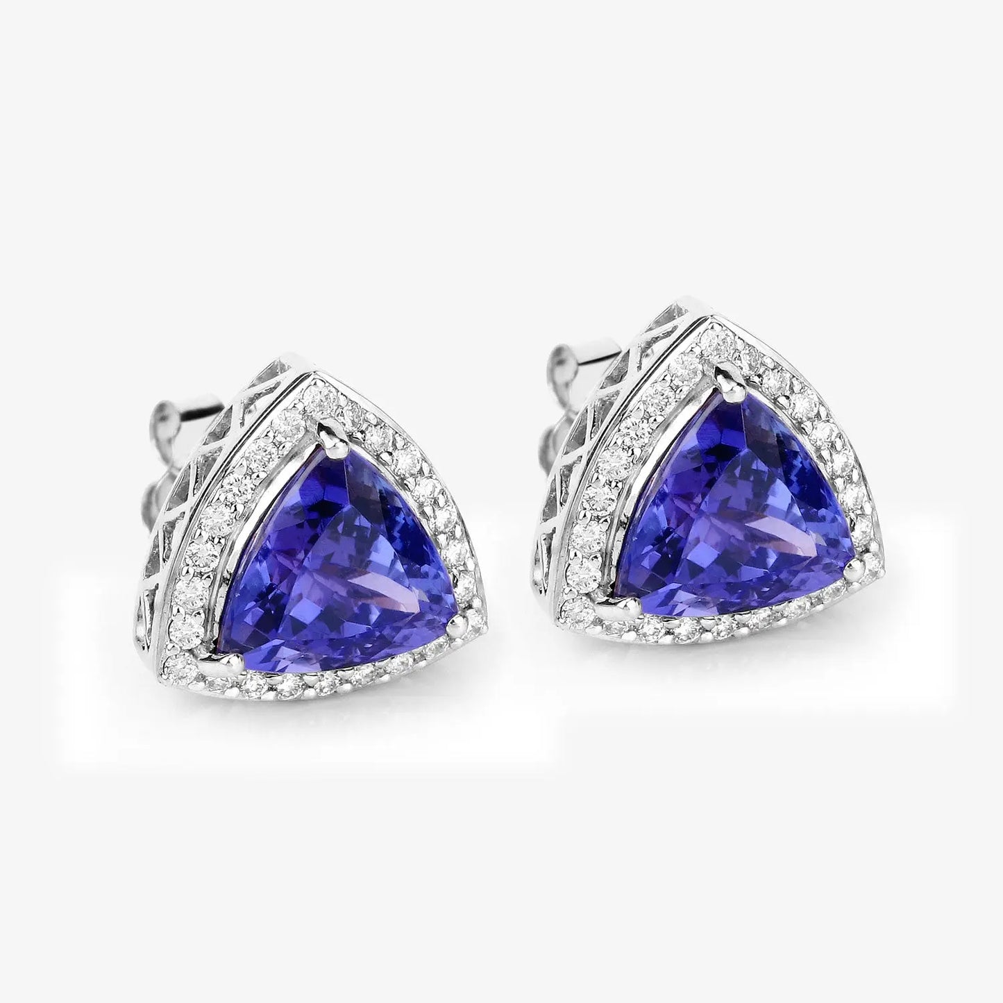 4.62 Carat Genuine Tanzanite and White Diamond 14K White Gold Earrings - GOLDISSEYA