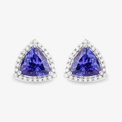 4.62 Carat Genuine Tanzanite and White Diamond 14K White Gold Earrings - GOLDISSEYA