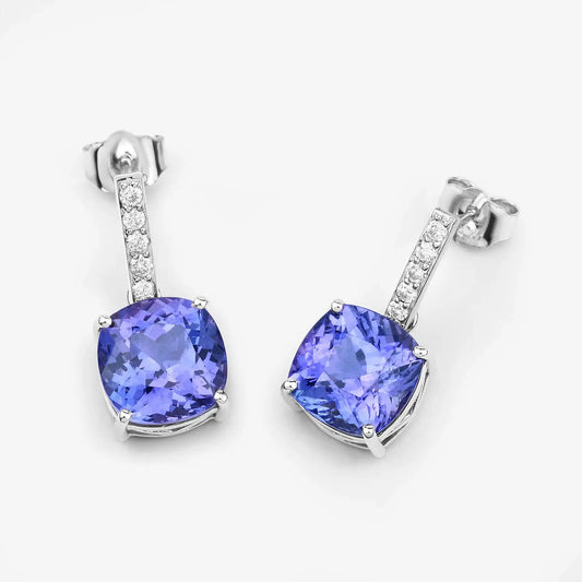 5.64 Carat Genuine Tanzanite and White Diamond 14K White Gold Earrings - GOLDISSEYA