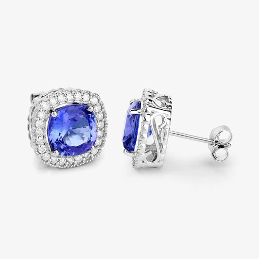 5.98 Carat Genuine Tanzanite and White Diamond 14K White Gold Earrings - GOLDISSEYA