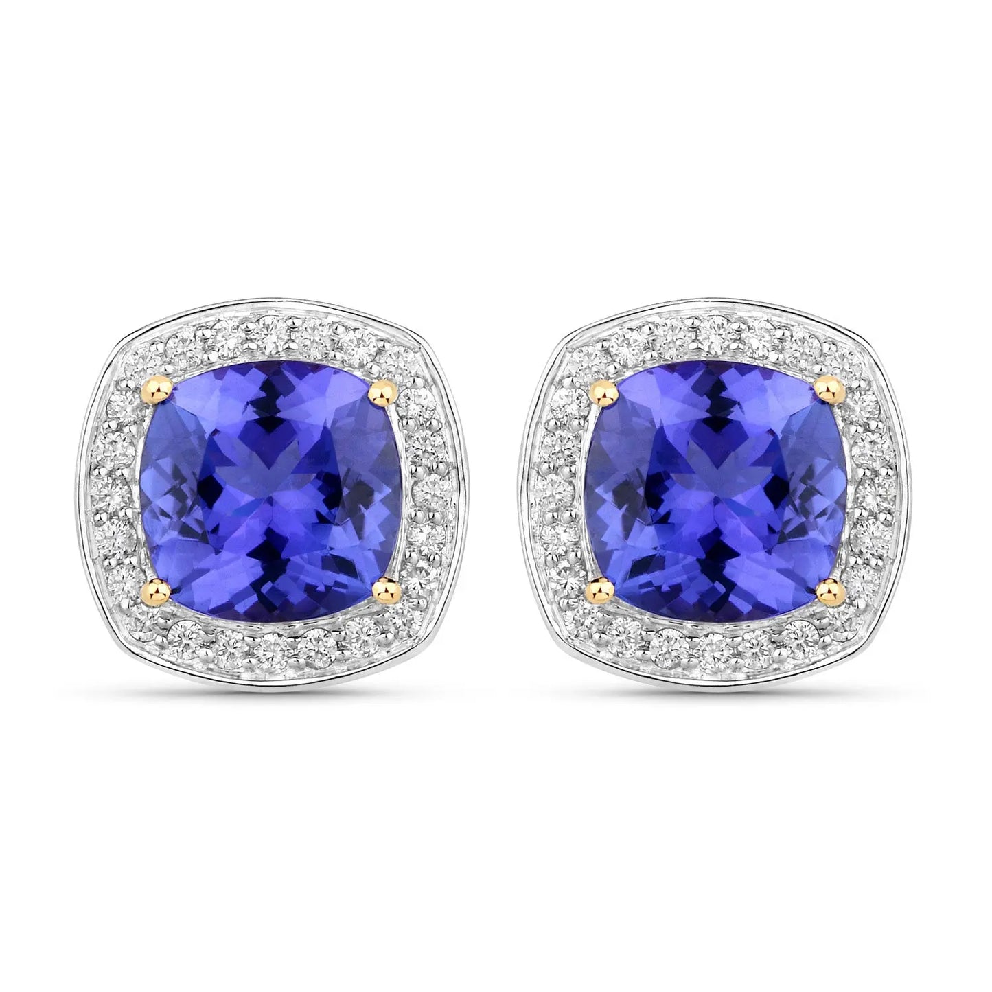 5.98 Carat Genuine Tanzanite and White Diamond 14K Yellow Gold Earrings - GOLDISSEYA