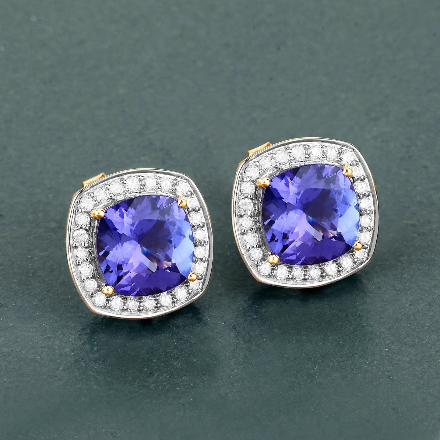 5.98 Carat Genuine Tanzanite and White Diamond 14K Yellow Gold Earrings - GOLDISSEYA