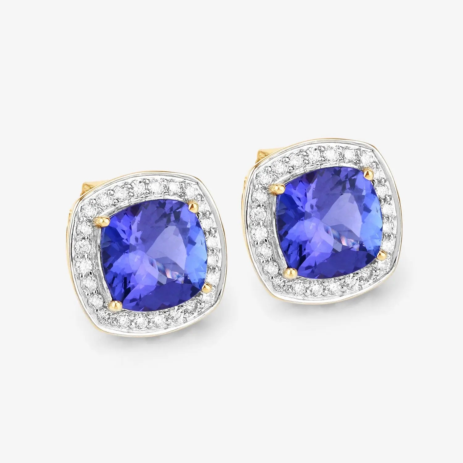 5.98 Carat Genuine Tanzanite and White Diamond 14K Yellow Gold Earrings - GOLDISSEYA