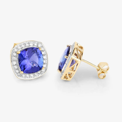 5.98 Carat Genuine Tanzanite and White Diamond 14K Yellow Gold Earrings - GOLDISSEYA