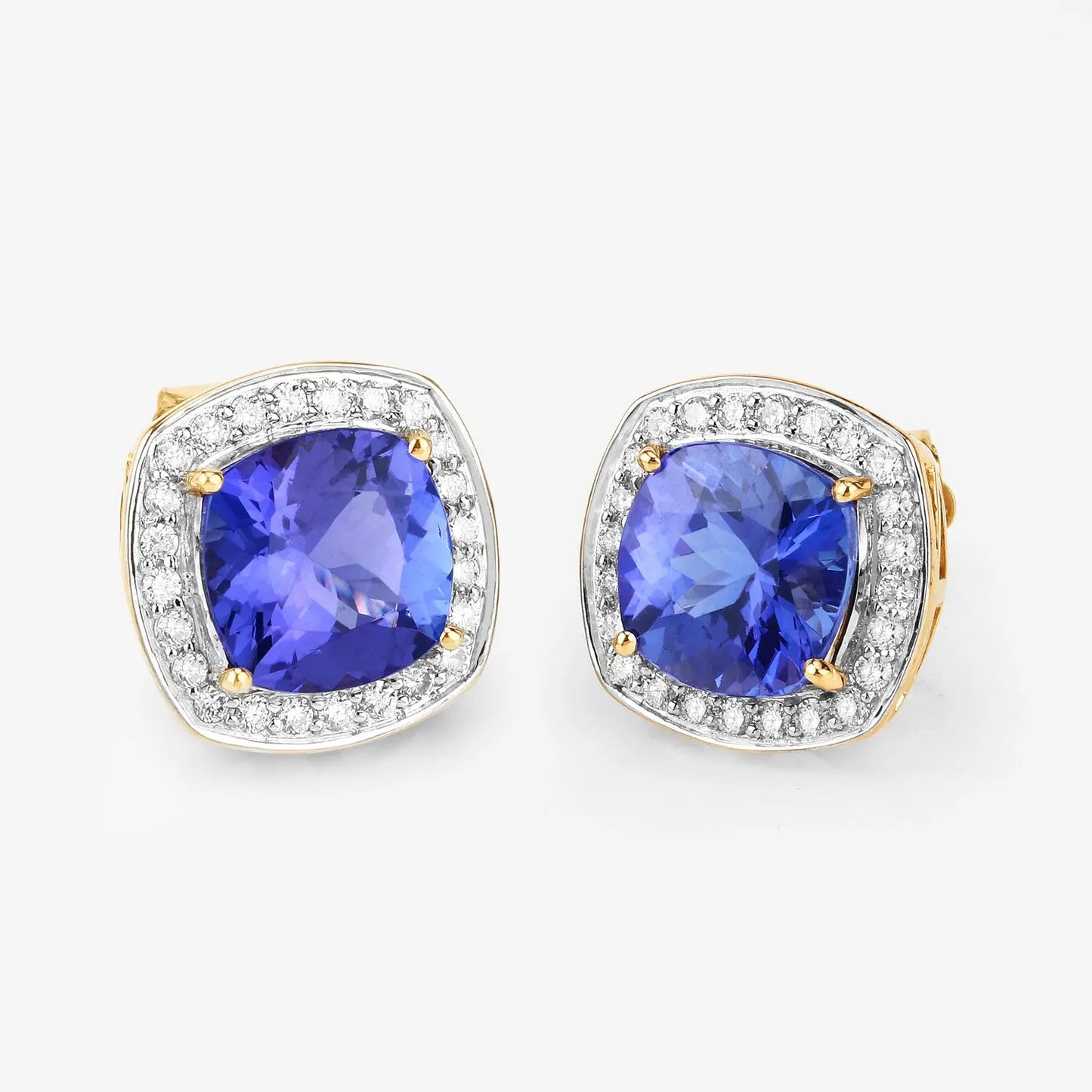 5.98 Carat Genuine Tanzanite and White Diamond 14K Yellow Gold Earrings - GOLDISSEYA