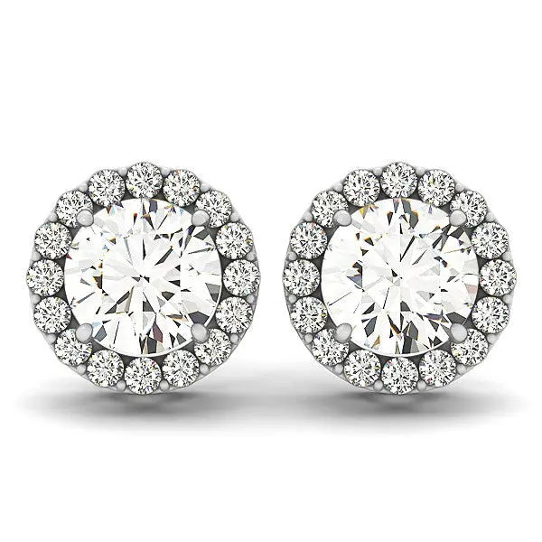 14k White Gold Four Prong Round Halo Diamond Earrings (1 1/6 cttw) 