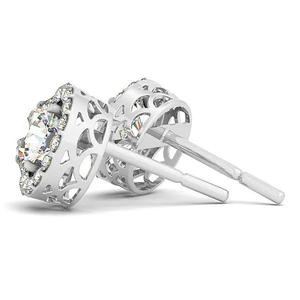 14k White Gold Four Prong Round Halo Diamond Earrings (1 1/6 cttw) 