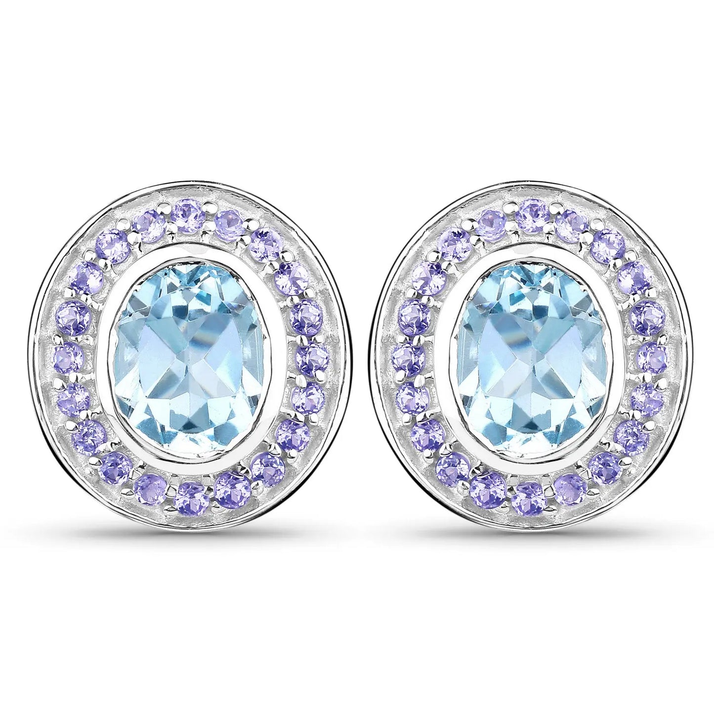 6.30 Carat Genuine Blue Topaz and Tanzanite .925 Sterling Silver Earrings - GOLDISSEYA