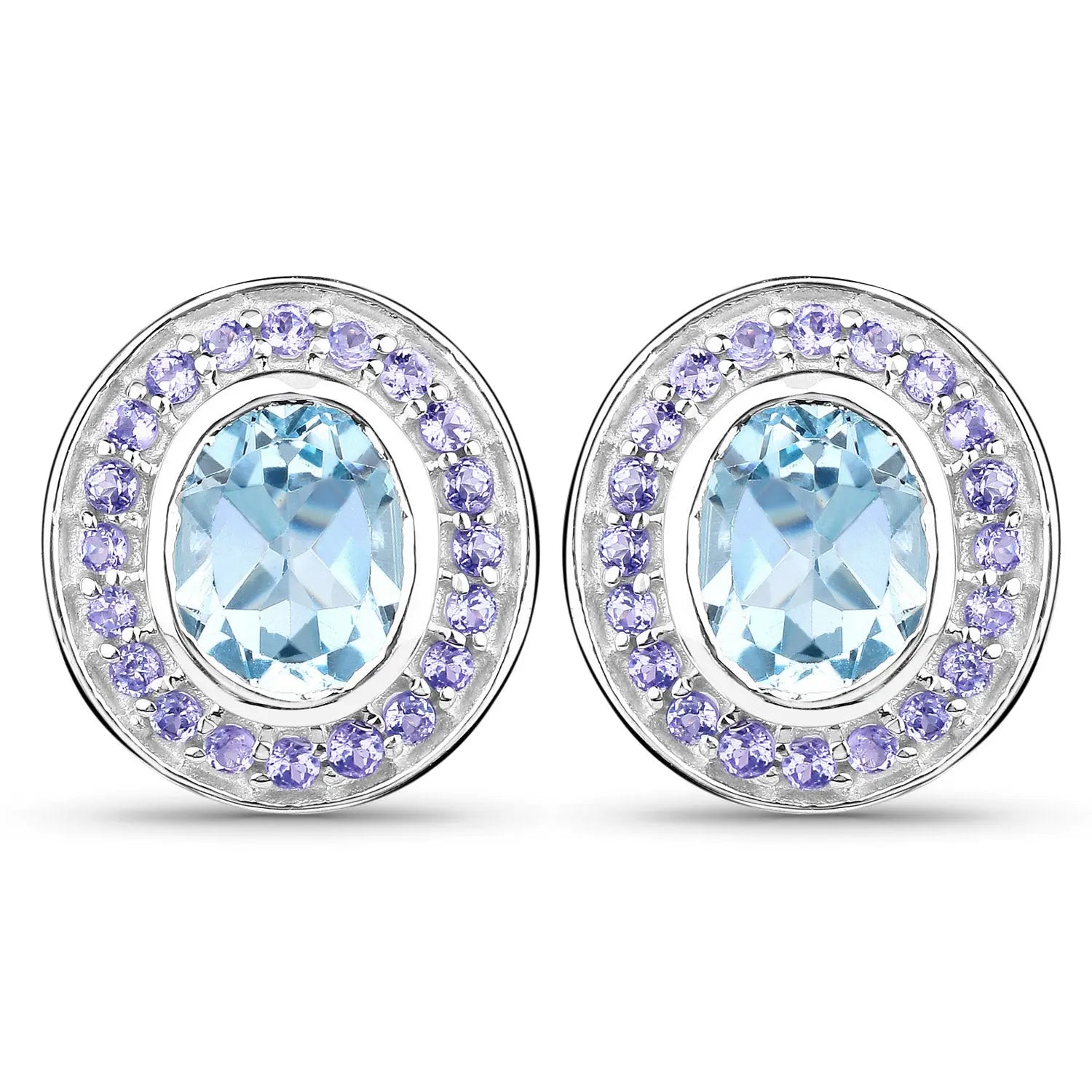 6.30 Carat Genuine Blue Topaz and Tanzanite .925 Sterling Silver Earrings - GOLDISSEYA